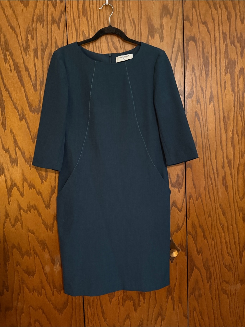 MM.LaFleur Teal Sheath Dress 3/4 Sleeve Career Office Size 10